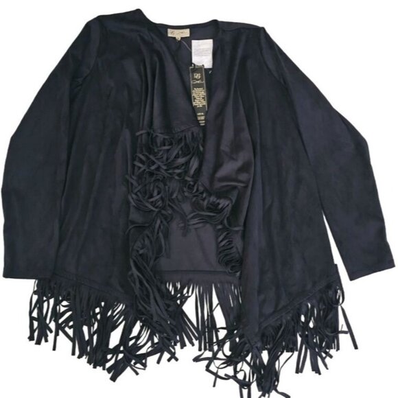 DG2 By Diane Gilman Women's Black Fringed Trim Open Front Cardigan Size XL NWT - Picture 2 of 13
